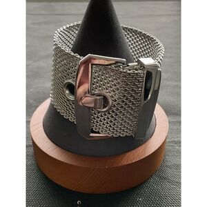 Vintage Silver tone mesh metal belt bracelet buckle closure Estate jewelry
